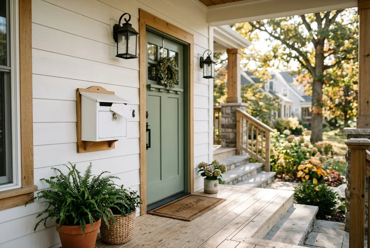 Postcards waiting in a porch mailbox