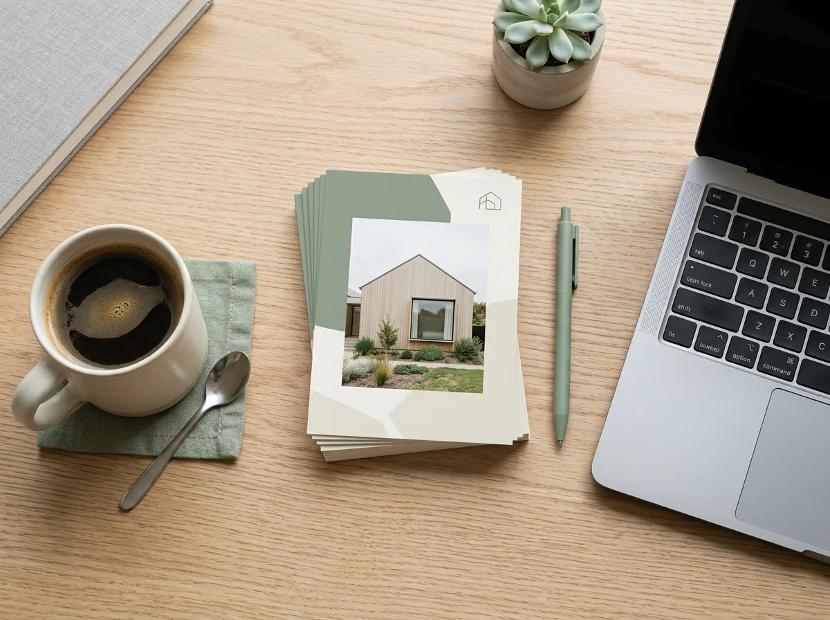 Farmrix postcard designs stacked on a desk