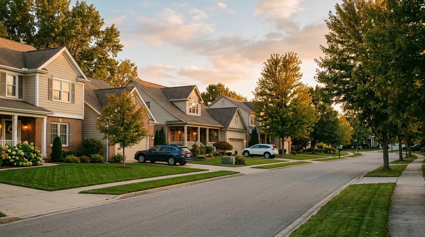 Suburban street at golden hour