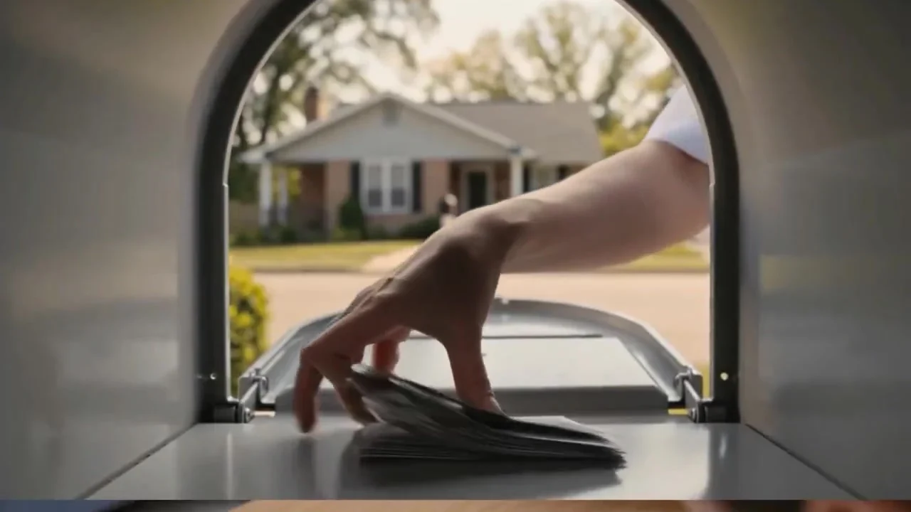 Hand placing a Farmrix postcard into a mailbox