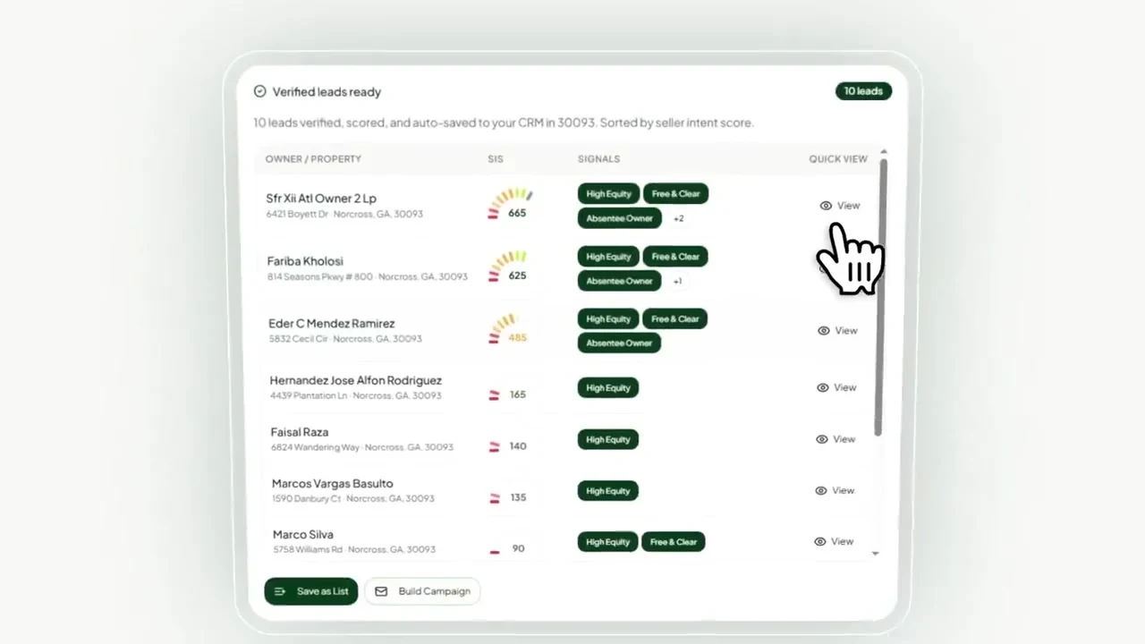 Farmrix verified seller leads table, ready to mail